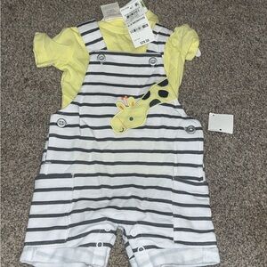 Striped Baby Overalls with Yellow Shirt